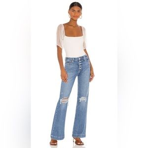 Free People White Sheer Sleeve Top